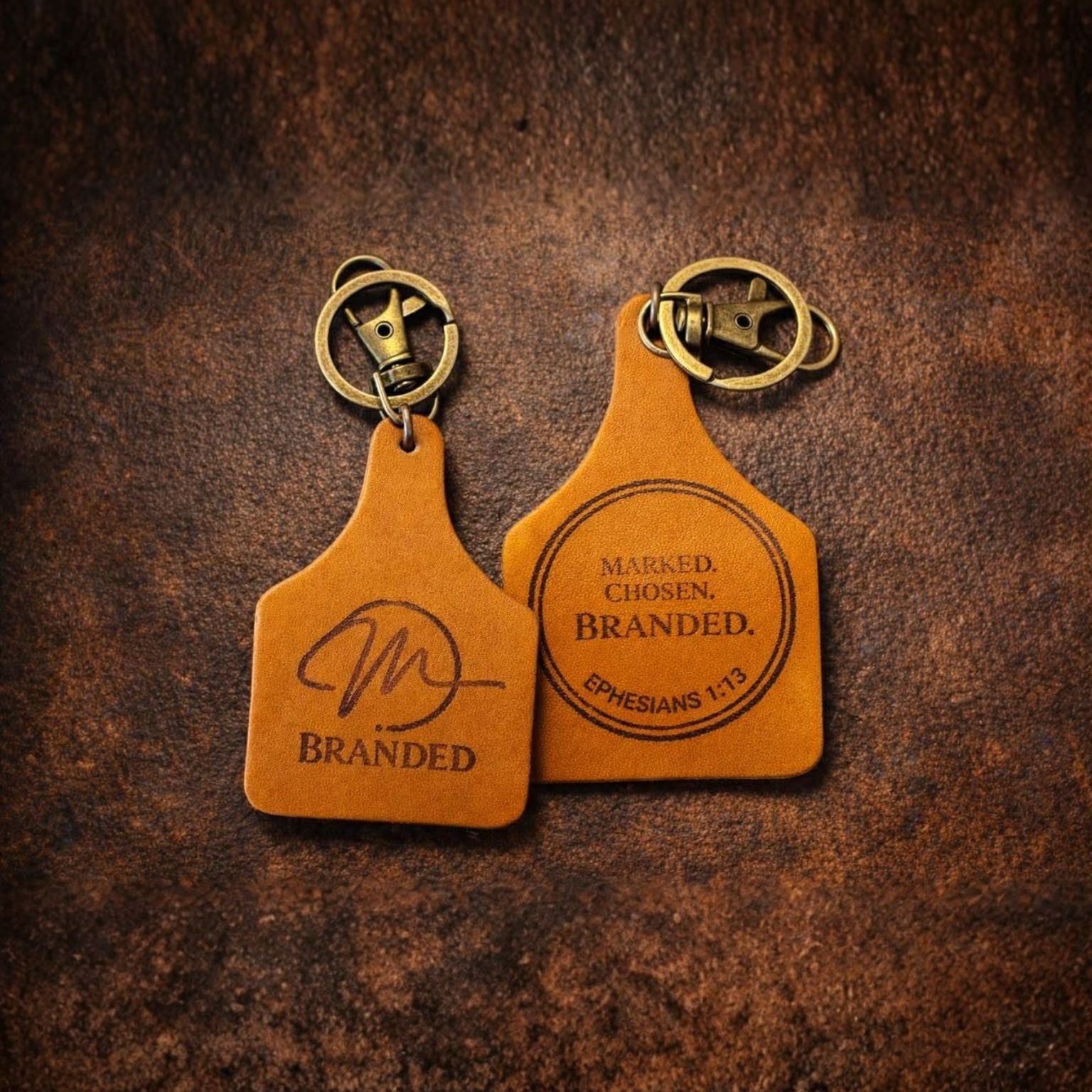 Cow Ear Tag Style Leather Keychain